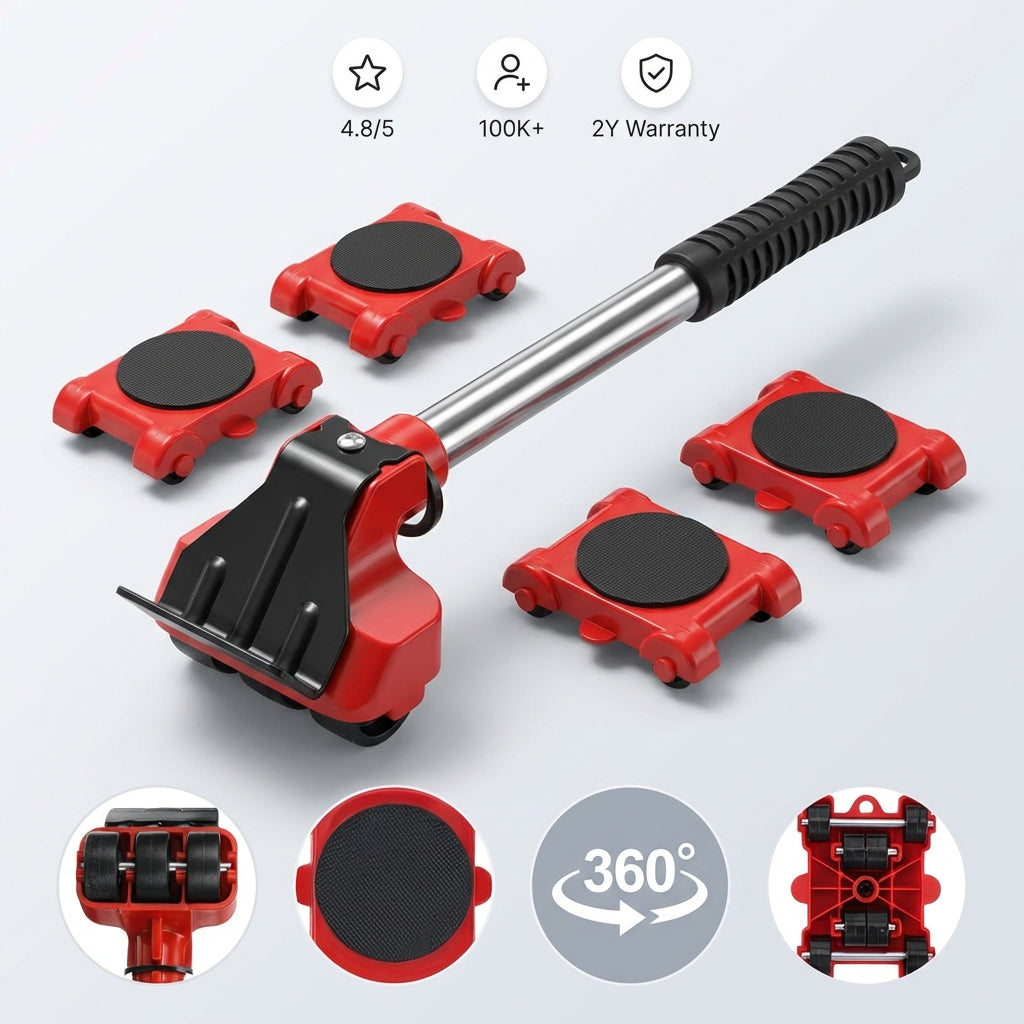 Kit di sollevamento e spostamento di mobili per impieghi gravosi composto da 4 pezzi - Solleva fino a 150 kg senza problemi